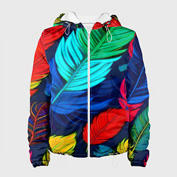 Куртка с капюшоном женская Яркие перья, цвет: 3D-белый