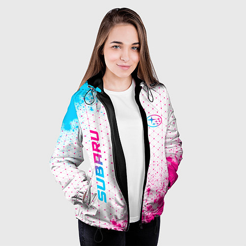 Женская куртка Subaru neon gradient style: надпись, символ / 3D-Черный – фото 3