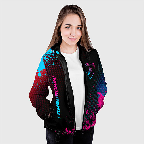 Женская куртка Lamborghini - neon gradient: надпись, символ / 3D-Черный – фото 3