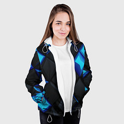 Куртка с капюшоном женская Черные и синие плитки, цвет: 3D-белый — фото 2