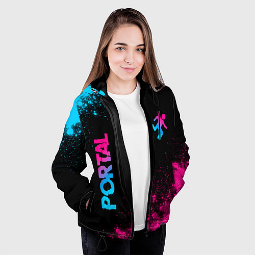 Женская куртка Portal - neon gradient: надпись, символ / 3D-Черный – фото 3