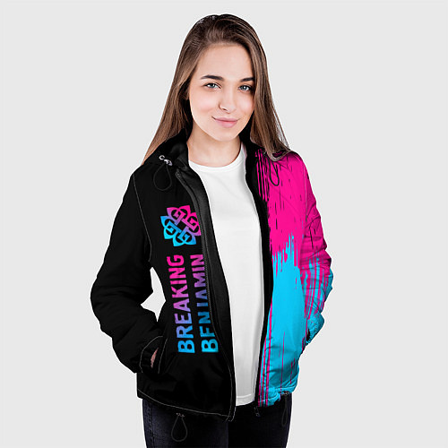 Женская куртка Breaking Benjamin - neon gradient: по-вертикали / 3D-Черный – фото 3