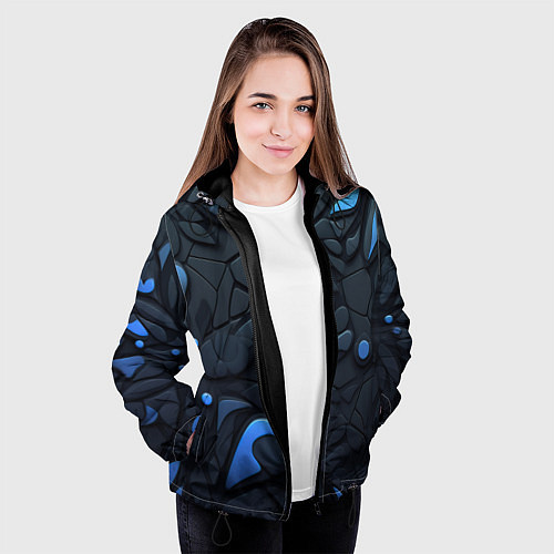 Женская куртка Blue black abstract texture / 3D-Черный – фото 3