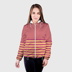 Куртка с капюшоном женская Нежный жёлто-сиреневый полосатый, цвет: 3D-белый — фото 2