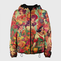 Женская куртка Винтажные ретро леди и цветы