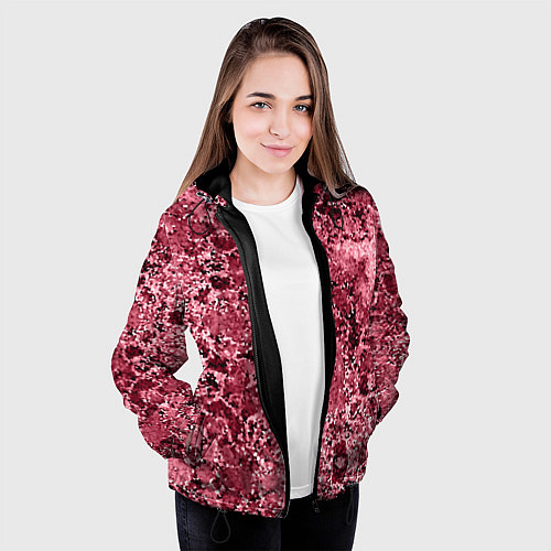 Женская куртка Мозаичный узор в коричнево-красных тонах / 3D-Черный – фото 3