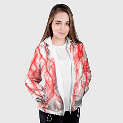 Куртка с капюшоном женская Белый фон и красные молнии, цвет: 3D-белый — фото 2