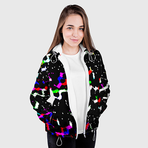 Женская куртка Цветные угловатые фигуры на черном / 3D-Белый – фото 3