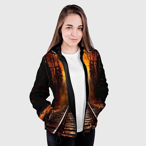 Женская куртка Железная дорога на закате / 3D-Черный – фото 3