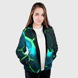 Куртка с капюшоном женская Зеленое неоновое свечение из зеленых плит, цвет: 3D-черный — фото 2