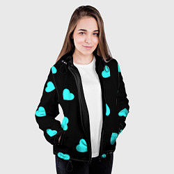 Куртка с капюшоном женская С голубыми сердечками на черном, цвет: 3D-черный — фото 2