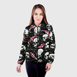 Куртка с капюшоном женская Черепа и японские карпы кои, цвет: 3D-черный — фото 2