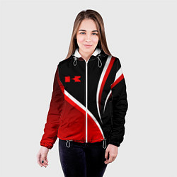 Куртка с капюшоном женская Кавасаки - красные волны, цвет: 3D-белый — фото 2