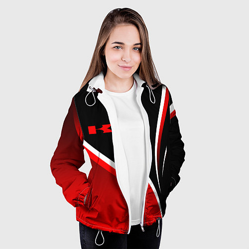 Женская куртка Кавасаки - красные волны / 3D-Белый – фото 3