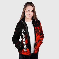 Куртка с капюшоном женская Кавасаки - красные брызги, цвет: 3D-черный — фото 2