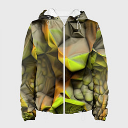 Куртка с капюшоном женская Зеленая объемная космическая текстура, цвет: 3D-белый