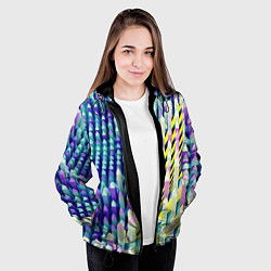 Куртка с капюшоном женская Прямотреугольный блочный паттерн, цвет: 3D-черный — фото 2