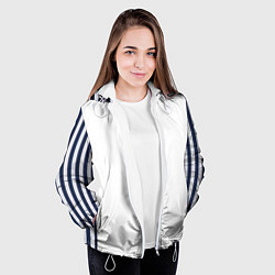 Куртка с капюшоном женская Синие вертикальные полосы по бокам, цвет: 3D-белый — фото 2