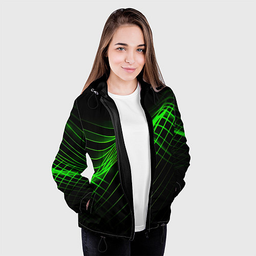 Женская куртка Зеленые яркие линии / 3D-Черный – фото 3