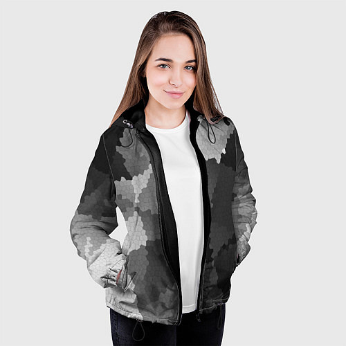 Женская куртка Мозаичный узор в серых оттенках / 3D-Черный – фото 3