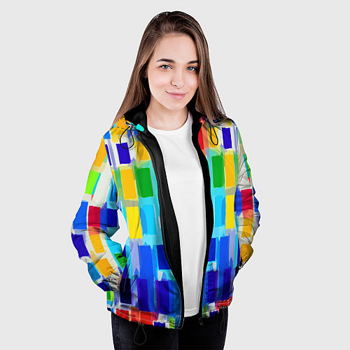 Женская куртка Colorful strips - pop art - vogue / 3D-Черный – фото 3