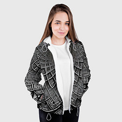 Куртка с капюшоном женская Черная мандала, цвет: 3D-белый — фото 2
