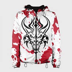 Куртка с капюшоном женская Дракон на фоне красных пятен, цвет: 3D-черный