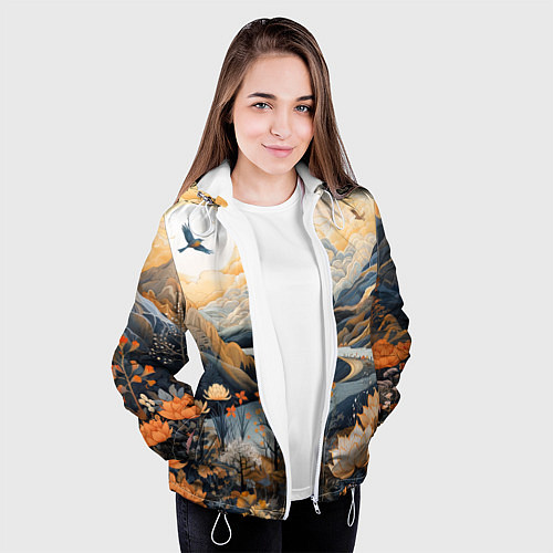 Женская куртка Солнечное утро в цветущих горах / 3D-Белый – фото 3
