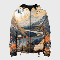 Куртка с капюшоном женская Солнечное утро в цветущих горах, цвет: 3D-черный