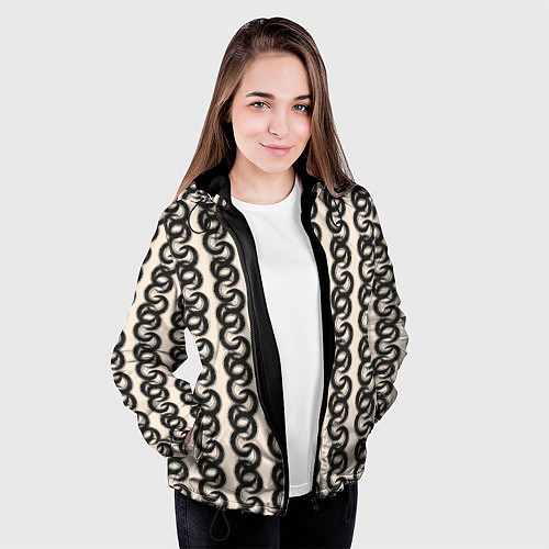 Женская куртка Абтракция Геометрический узор в этническом стиле / 3D-Черный – фото 3