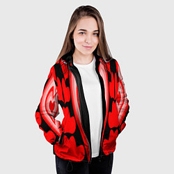 Куртка с капюшоном женская Сердечки с красными узорами, цвет: 3D-черный — фото 2