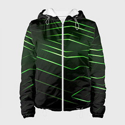 Куртка с капюшоном женская Green abstract dark background, цвет: 3D-белый