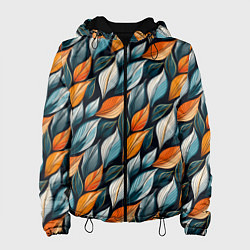 Куртка с капюшоном женская Узор из листьев поздняя осень, цвет: 3D-черный