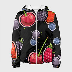 Куртка с капюшоном женская Плоды и ягоды, цвет: 3D-белый