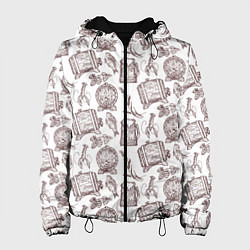 Куртка с капюшоном женская Паттерн с деревянной кружкой в стиле крафт, цвет: 3D-черный