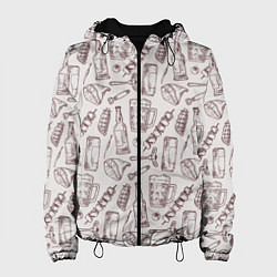 Куртка с капюшоном женская Паттерн с стеклянной кружкой и шашлыком в стиле кр, цвет: 3D-черный