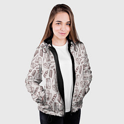 Куртка с капюшоном женская Паттерн с стеклянной кружкой и шашлыком в стиле кр, цвет: 3D-черный — фото 2