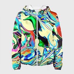 Куртка с капюшоном женская Яркие абстрактные разводы, цвет: 3D-белый