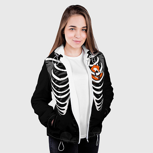 Женская куртка Скелет: ребра с лисой / 3D-Белый – фото 3