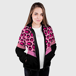 Куртка с капюшоном женская Розовый леопард и блестки принт, цвет: 3D-черный — фото 2