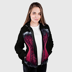 Куртка с капюшоном женская Красный кружевной корсет в викторианском стиле, цвет: 3D-черный — фото 2