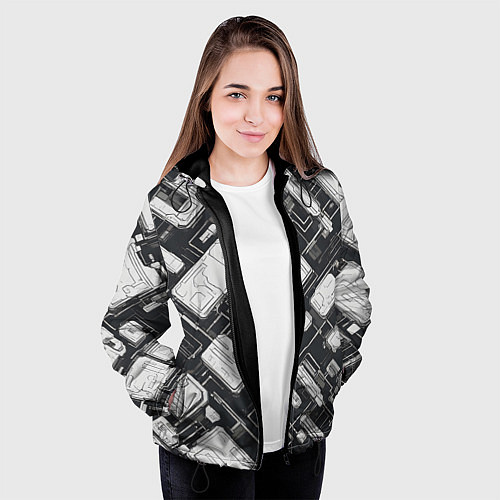 Женская куртка Полосы Чёрно-белые киберпанк / 3D-Черный – фото 3