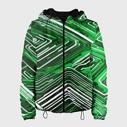 Куртка с капюшоном женская Кибер линии Зелёный-белый, цвет: 3D-черный