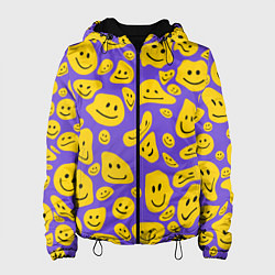 Куртка с капюшоном женская Расплывшийся смайлик на фиолетовом, цвет: 3D-черный