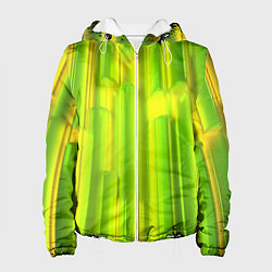 Куртка с капюшоном женская Зеленые неоновые полосы, цвет: 3D-белый