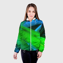 Куртка с капюшоном женская Blue green abstract, цвет: 3D-белый — фото 2