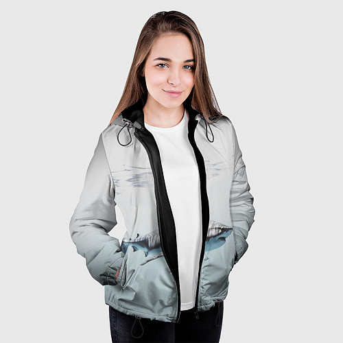 Женская куртка Акула большая белая в толще воды / 3D-Черный – фото 3