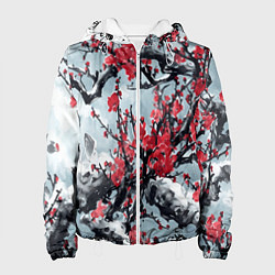 Куртка с капюшоном женская Лепестки цветущей вишни - сакура, цвет: 3D-белый