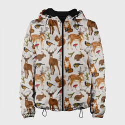Куртка с капюшоном женская Лесные животные, цвет: 3D-черный