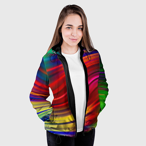 Женская куртка Разноцветный абстрактный узор волны / 3D-Черный – фото 3